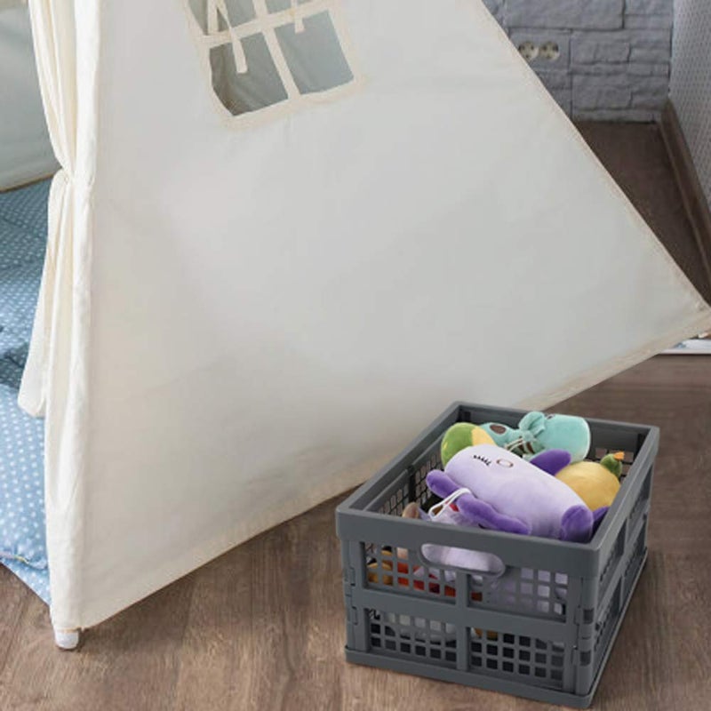 Ramddy 1 Pack 16 Quart Collapsible Crate, Plastic Folding Storage Basket Bins, Grey - Image 4